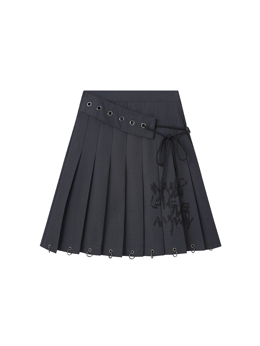 Dark Belt Pleated Skirt CEN0018