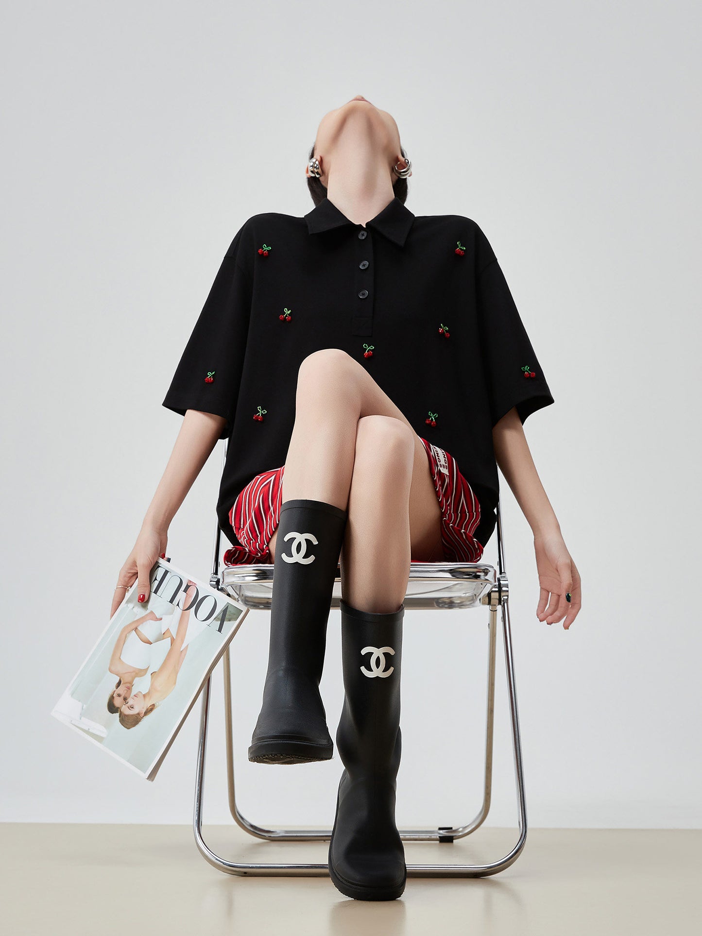 Cherry Embroidery Polo Knit Shirt FER0225