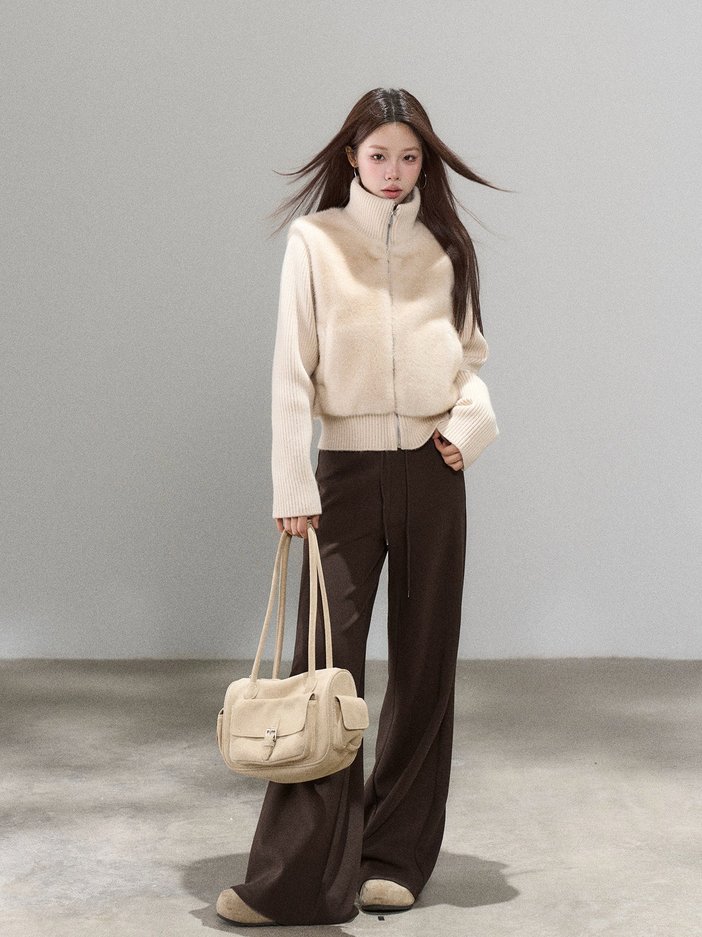Stand Collar Fur Knit Jacket WDB0005