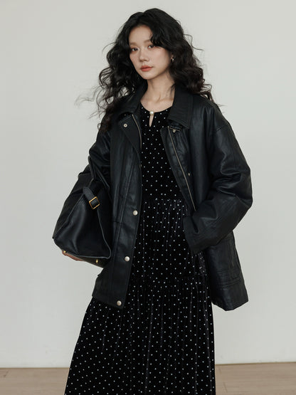 Lapel Leather Jacket VAS0174