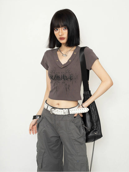 V-Neck Spicy Cropped T-shirt ZRS0050