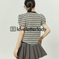 Puff Sleeve Striped Tops / Pleated Skirts LLA0244