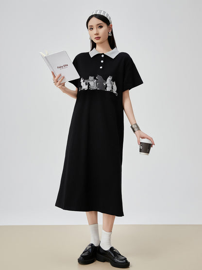 Cat Graphic Polo Long Dress FER0199