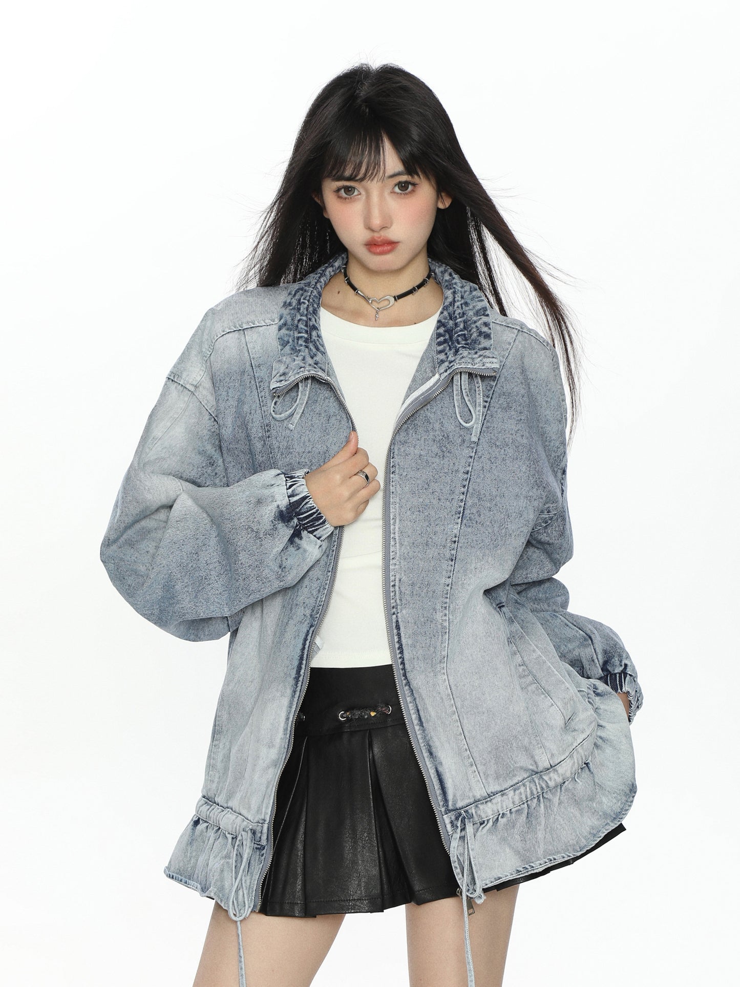 Stand Collar Flare Denim Jacket BGS0048