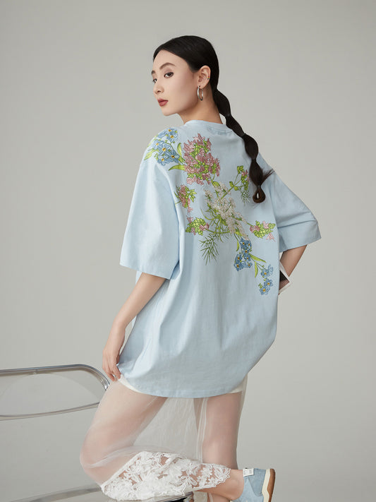 Floral Print Oversized Short-Sleeve T-Shirt  FER0288