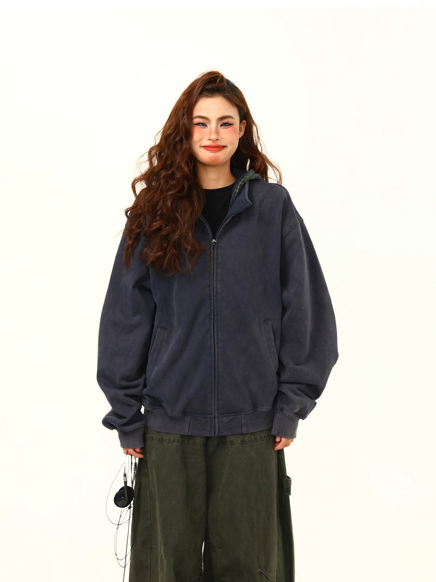 Vintage Plaid Hoodie Zip-Up Jacket WDZ0038