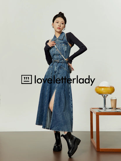 Vintage Denim Slit Long Dress LLA0073