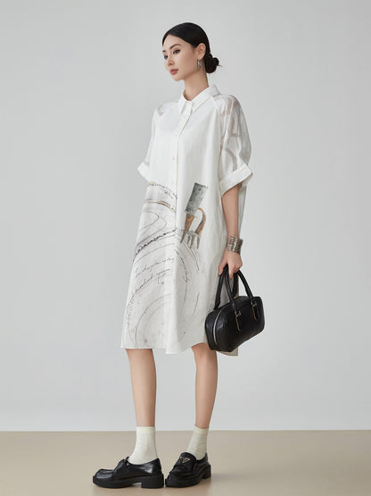 Hand-Drawn Art Print Shirt Dress FER0179