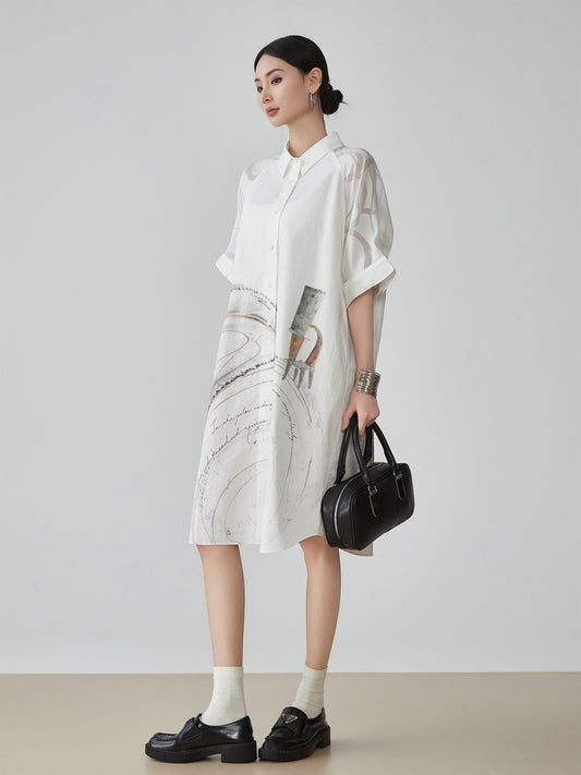 Hand-Drawn Art Print Shirt Dress FER0179