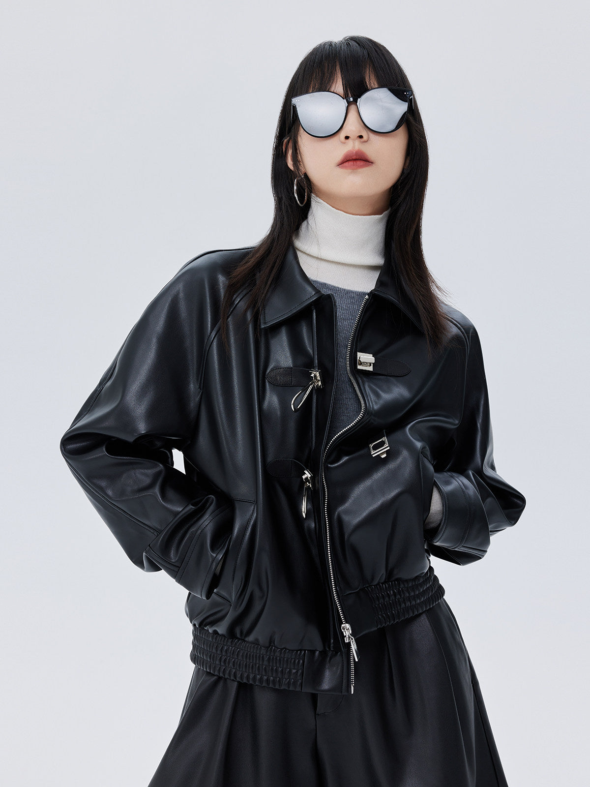 Silver Buckle Leather Jacket SHN0024