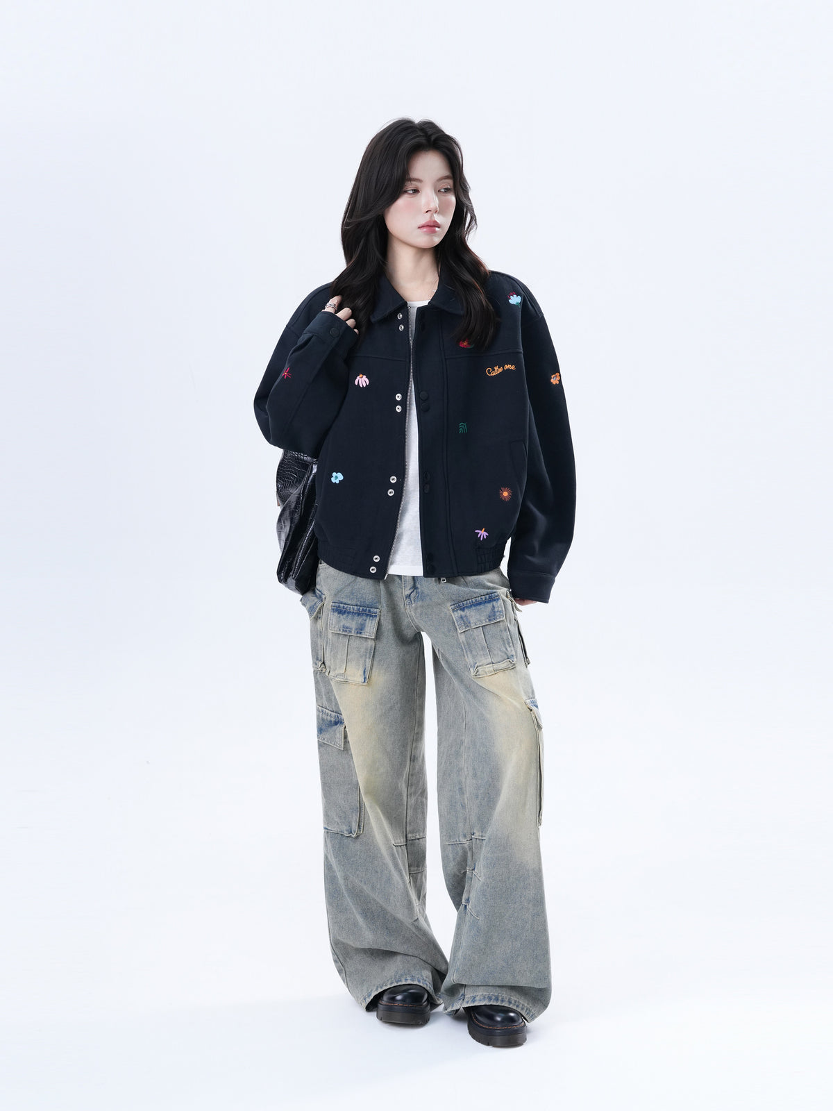 Small Embroidery Black Jacket WLS0007