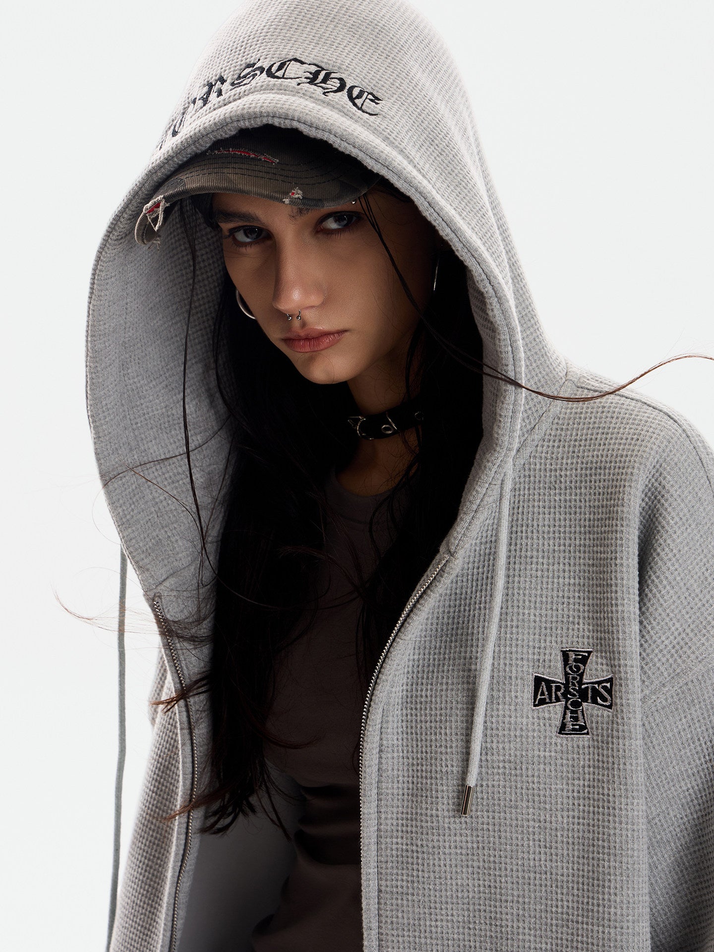 Waffle Knit Hoodie Zip-up Jacket ZTS0016