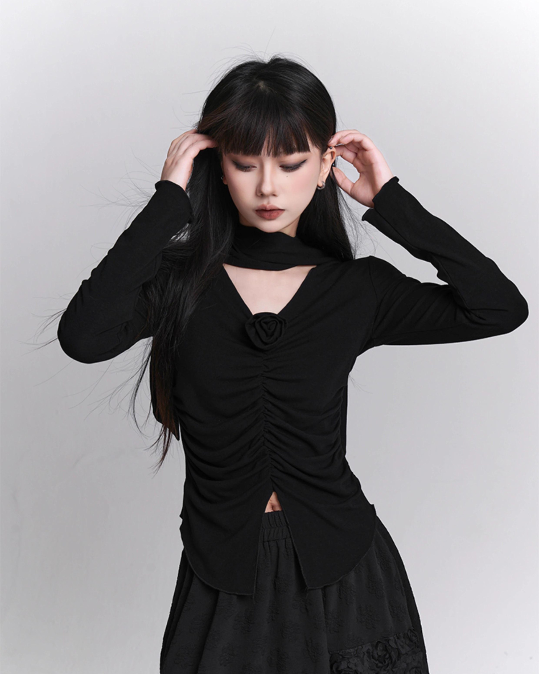 Front Shirring Long Sleeve Top lgh0028