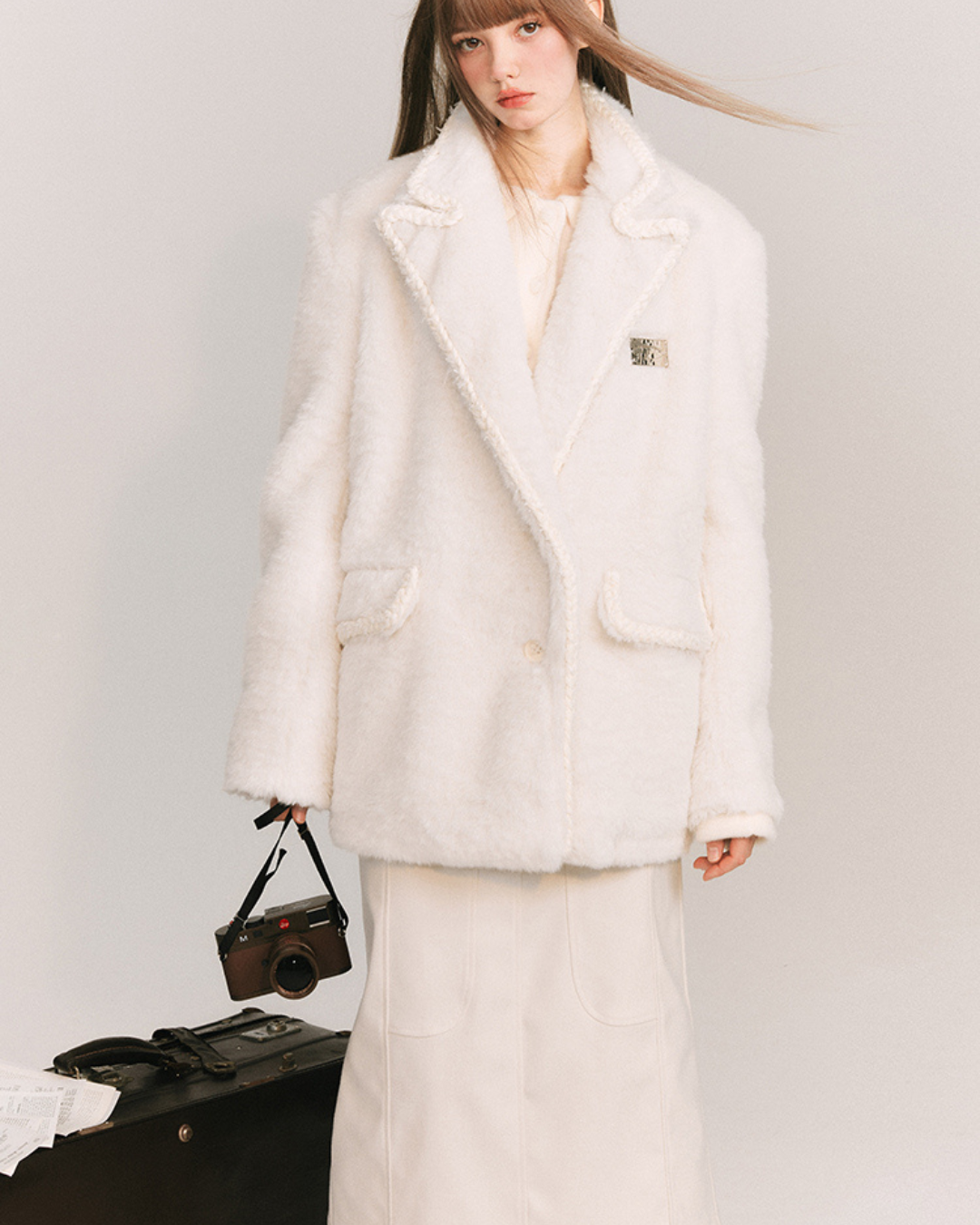 Twist White Woolen Jacket GOU0100