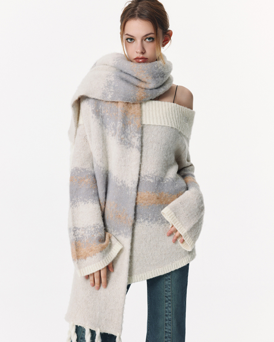 Off Shoulder Sweater & Muffler VSE0026