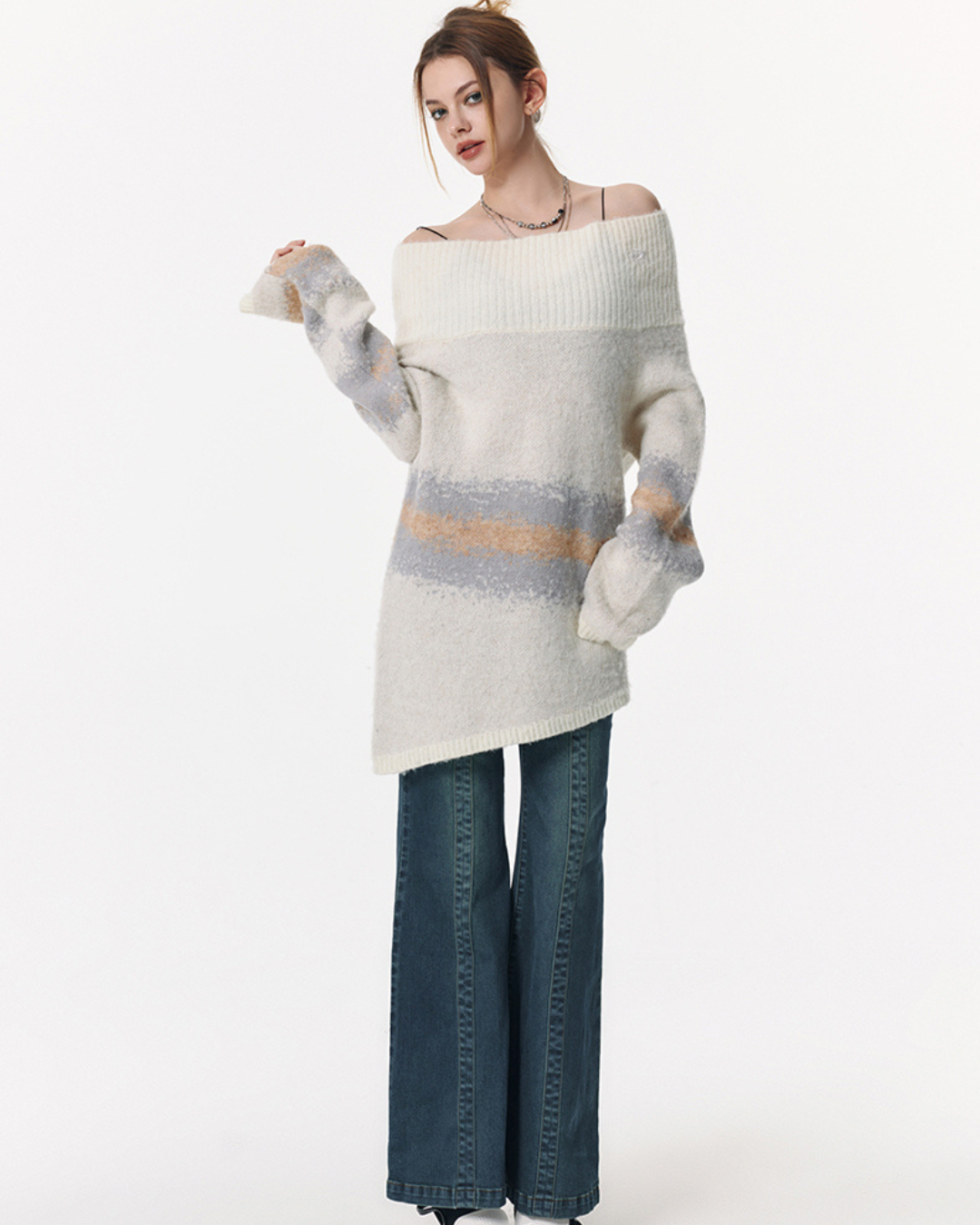 Off Shoulder Sweater & Muffler VSE0026