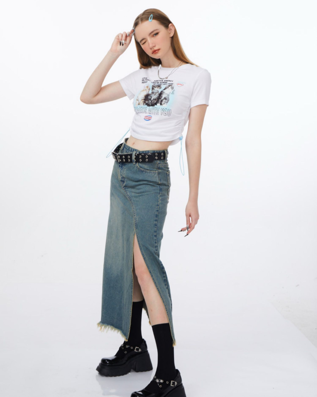 Side Split Long Denim Skirt ZZF0073