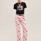 Strawberry Printed Denim Flared Pants CRC0057