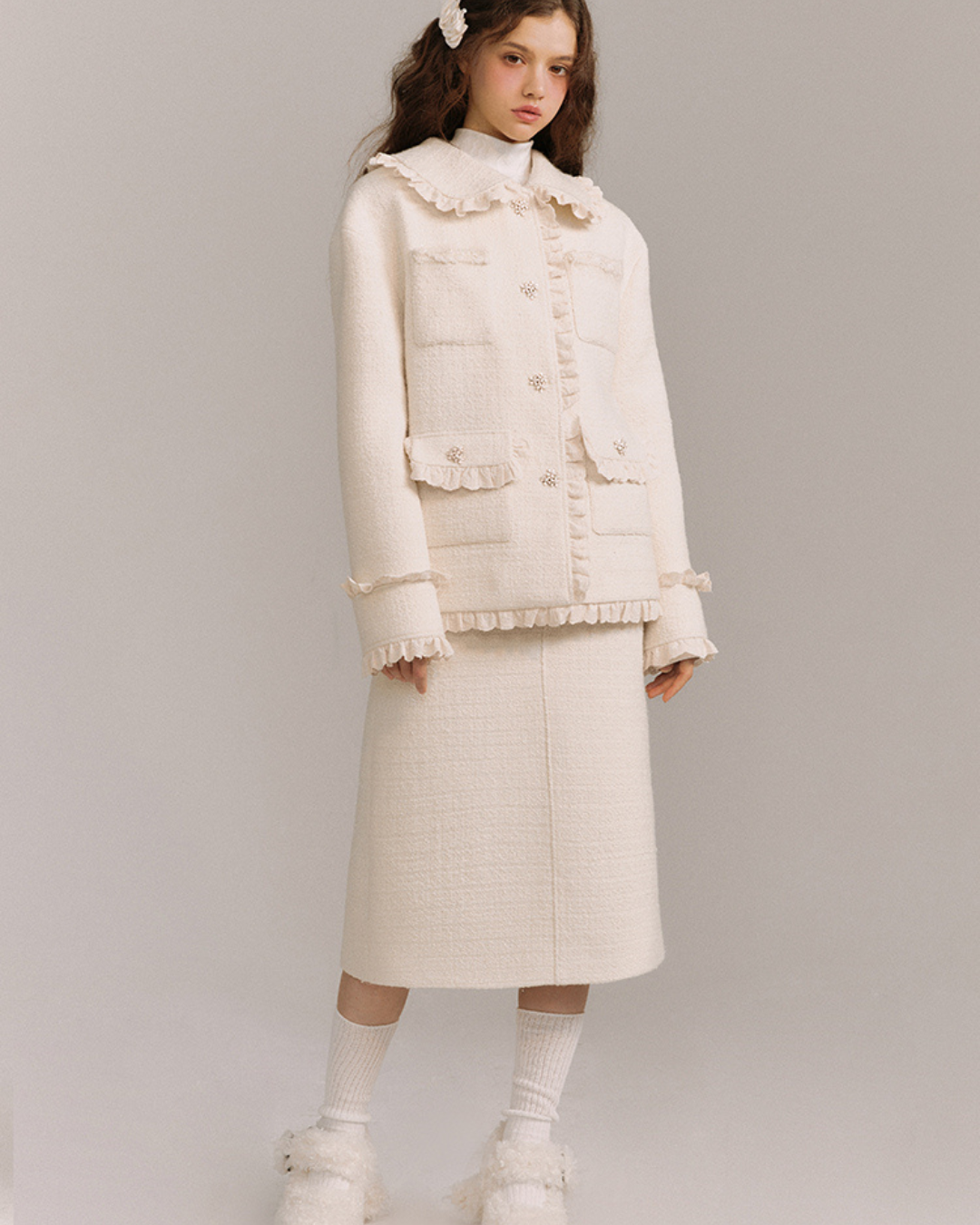 Wool Weave Lazy Jacket & Skirt GOU0094