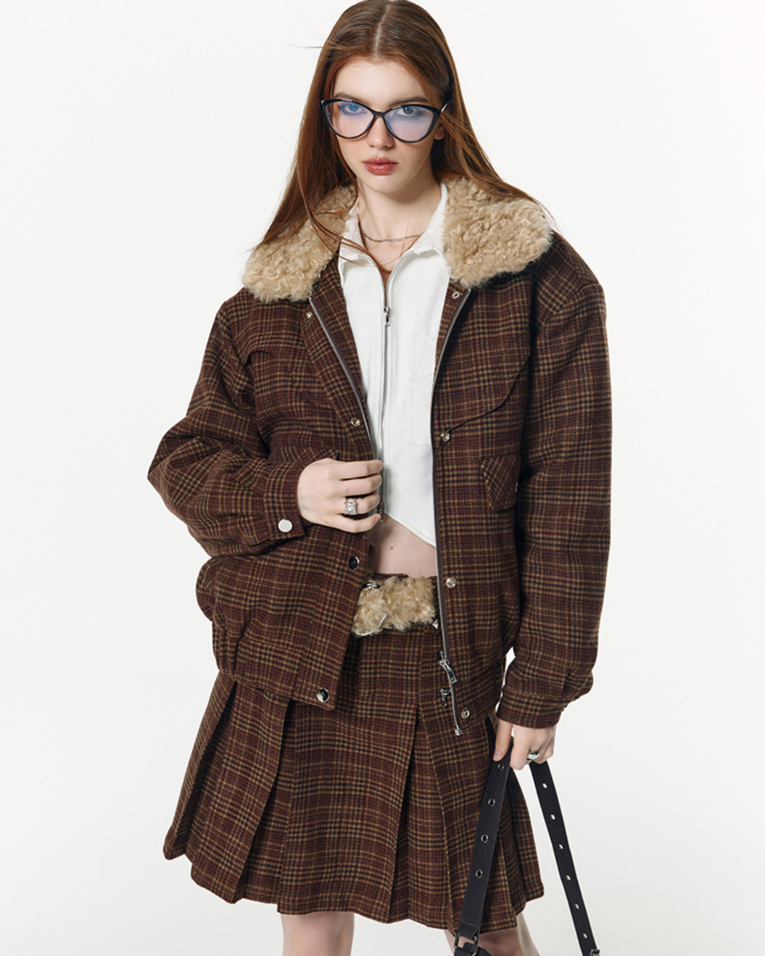 College Style Plaid Jacket & Skirt VSE0015