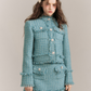 Quiet Blue Wool Woven Jacket & Skirt GOU0096