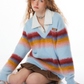 Stitching Rainbow stripes V-neck Sweater ZZF0021