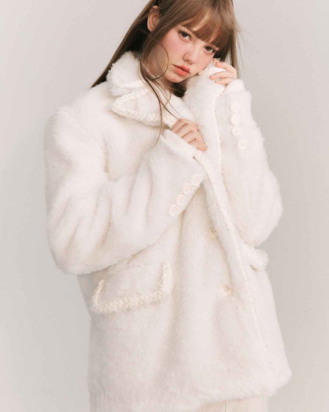 Twist White Woolen Jacket GOU0100