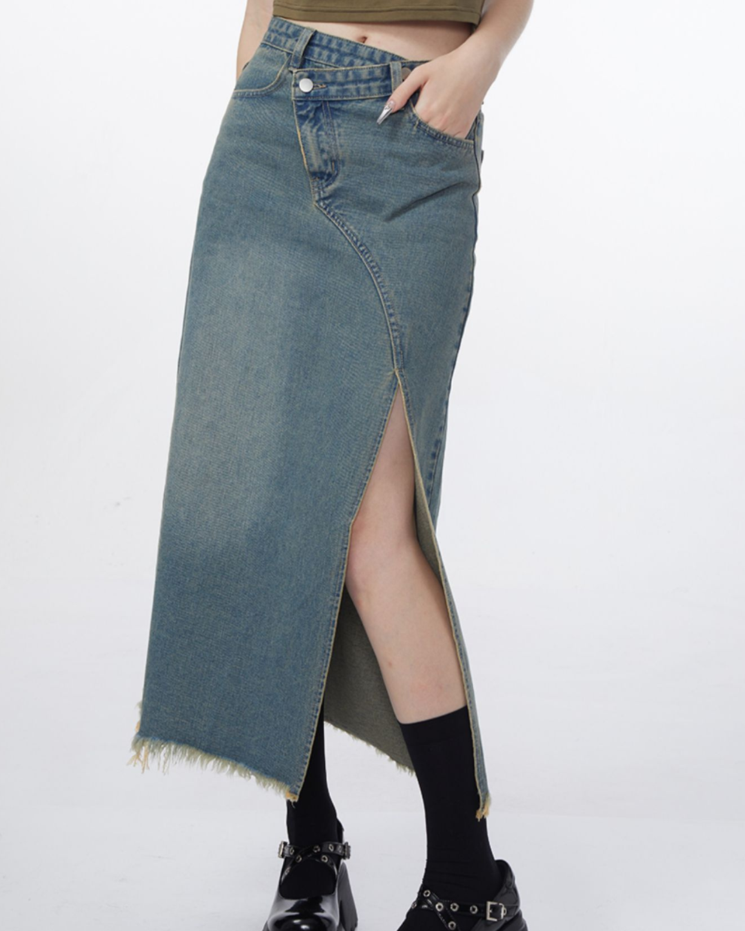 Side Split Long Denim Skirt ZZF0073