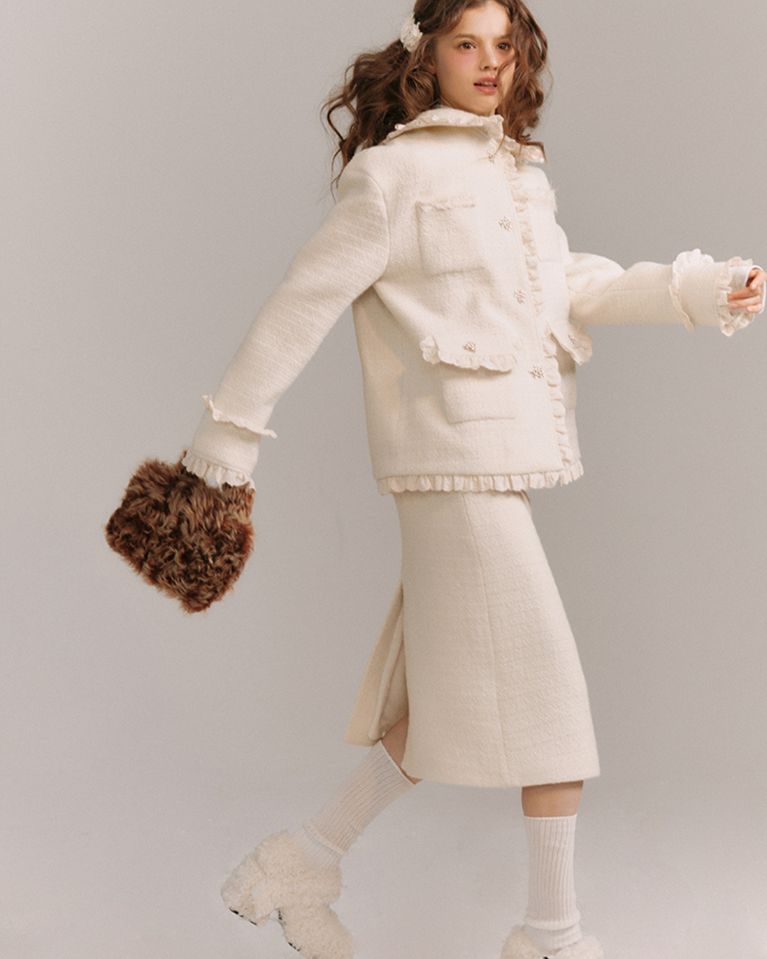 Wool Weave Lazy Jacket & Skirt GOU0094