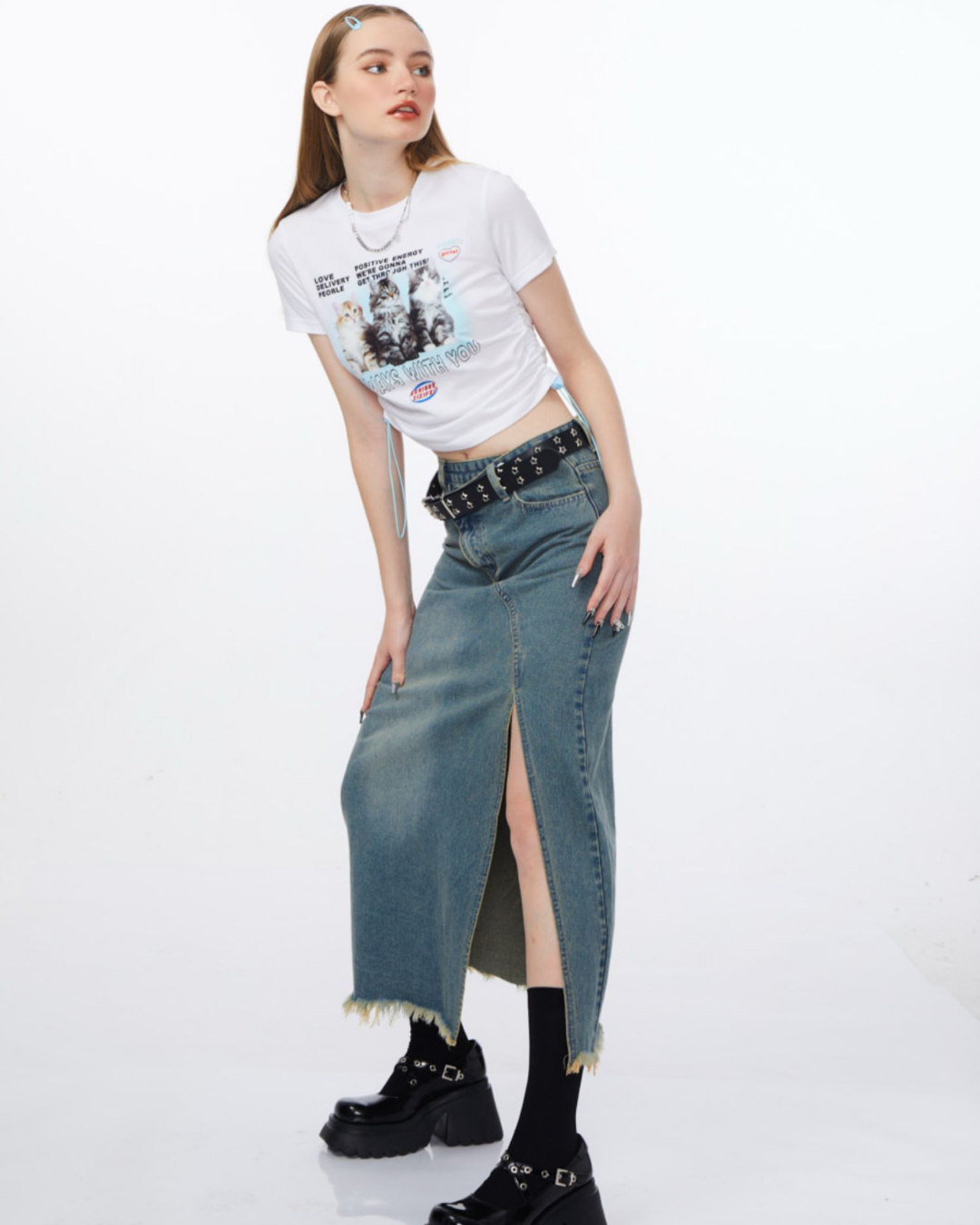 Side Split Long Denim Skirt ZZF0073