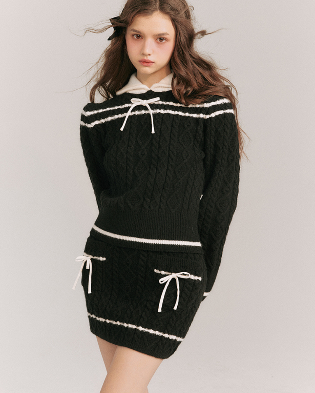 Navy Knitwear Tops & Skirt GOU0086