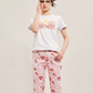 Strawberry Printed Denim Flared Pants CRC0057