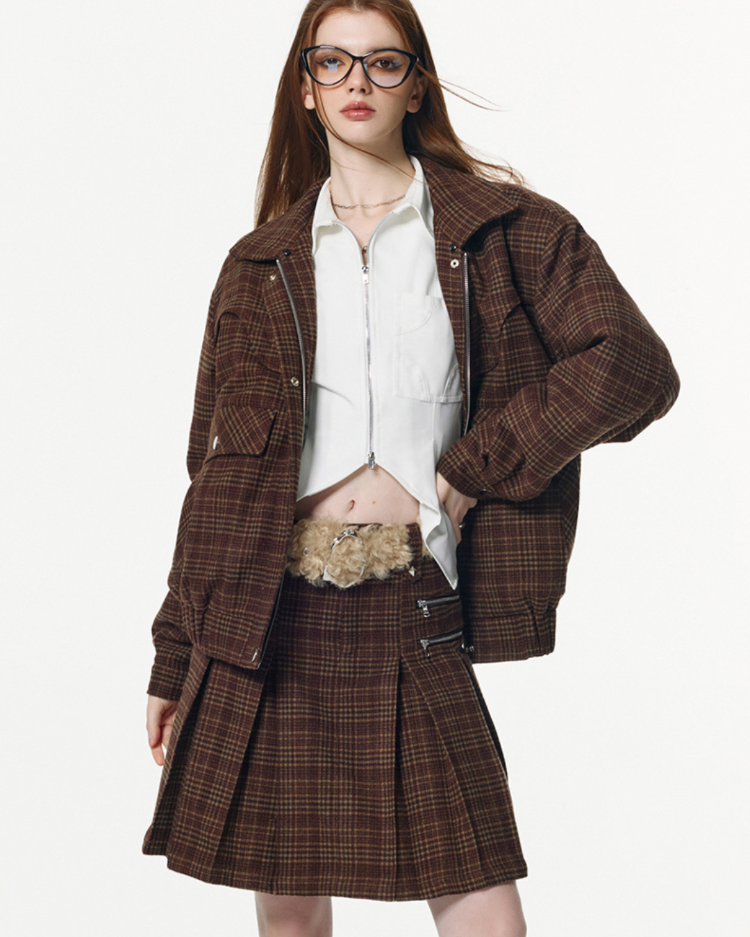 College Style Plaid Jacket & Skirt VSE0015