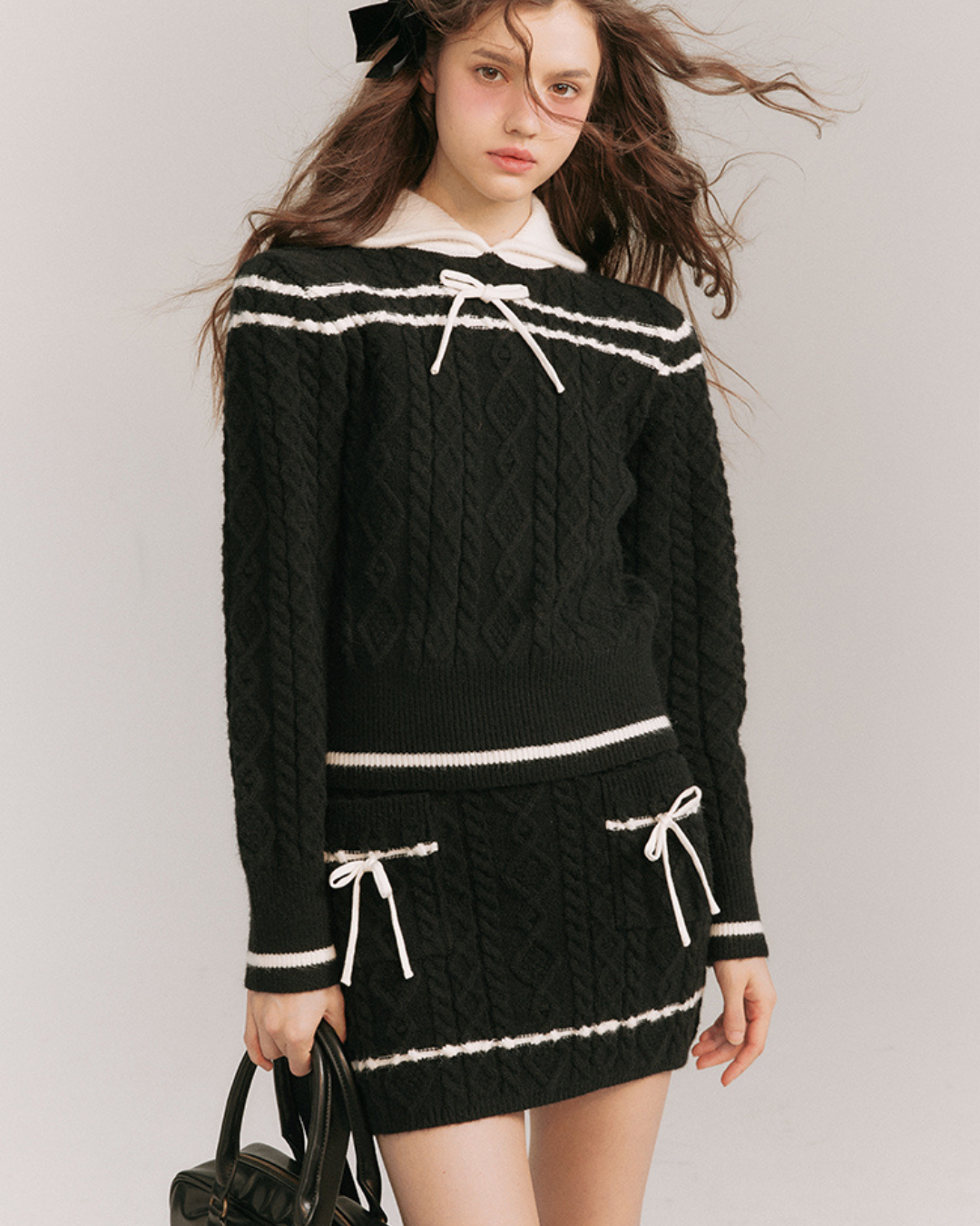 Navy Knitwear Tops & Skirt GOU0086