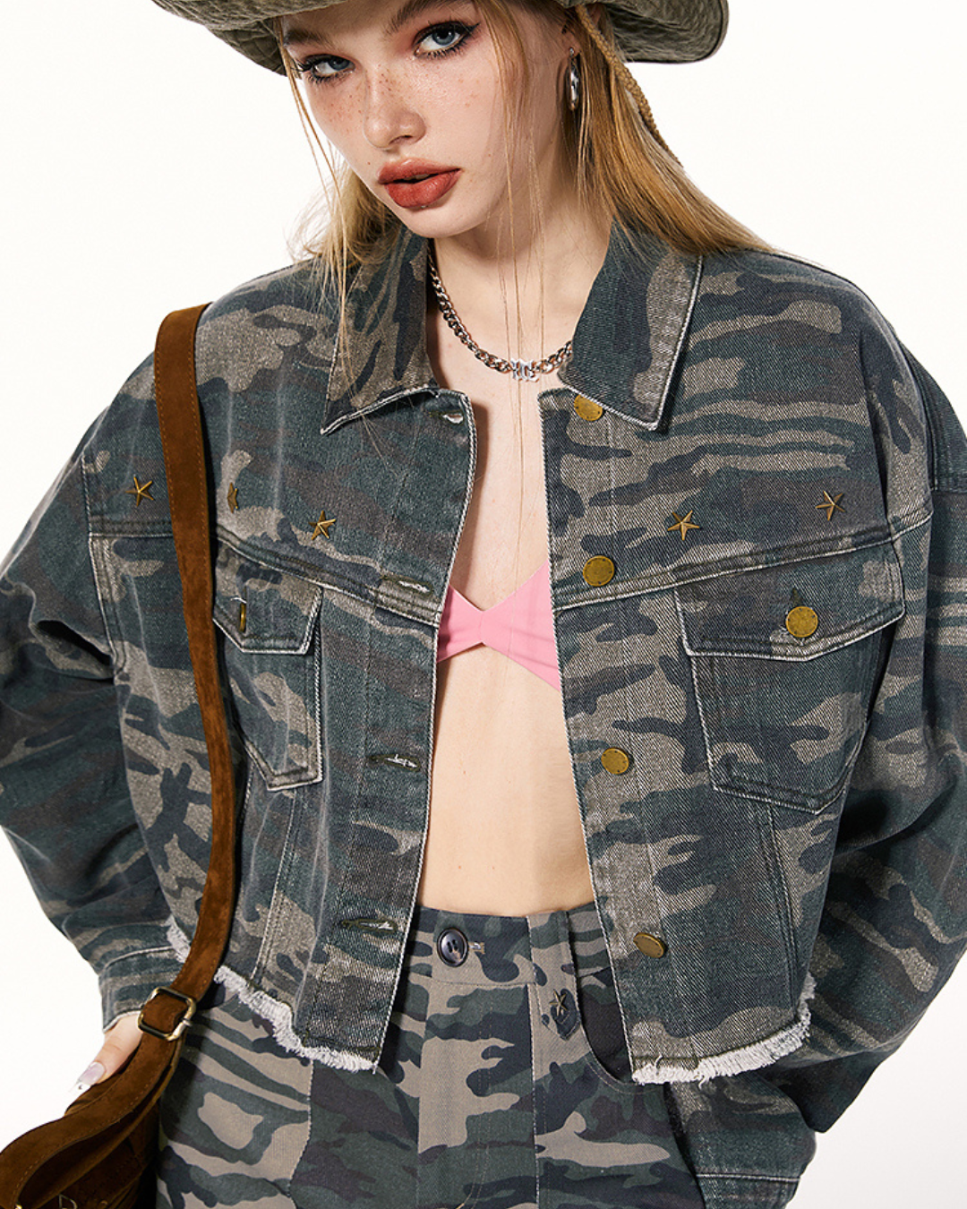 Camouflage denim jacket IMO0043