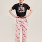 Strawberry Printed Denim Flared Pants CRC0057