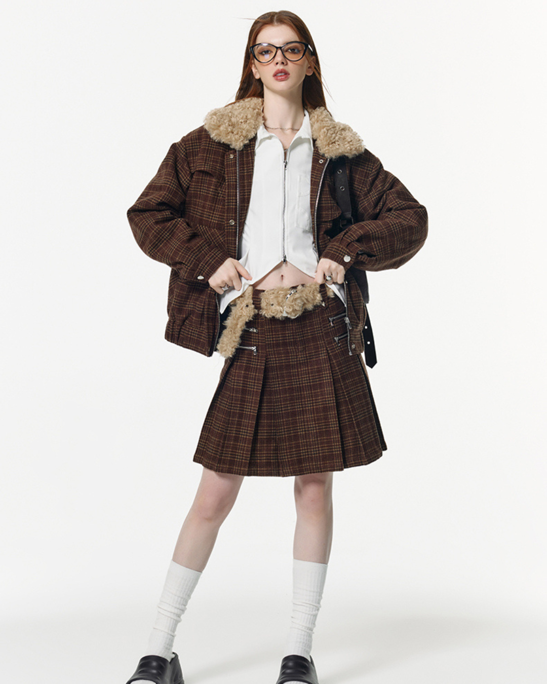 College Style Plaid Jacket & Skirt VSE0015