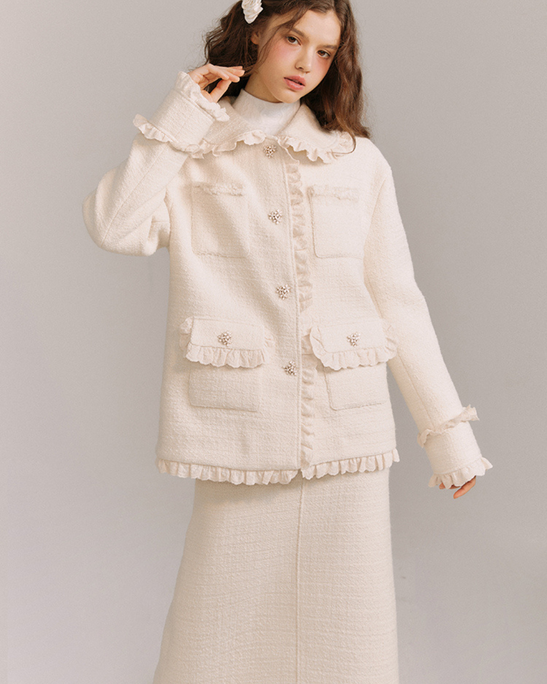 Wool Weave Lazy Jacket & Skirt GOU0094