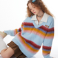 Stitching Rainbow stripes V-neck Sweater ZZF0021