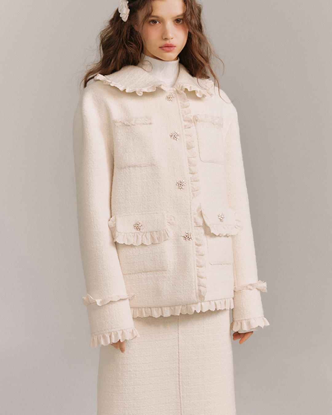 Wool Weave Lazy Jacket & Skirt GOU0094