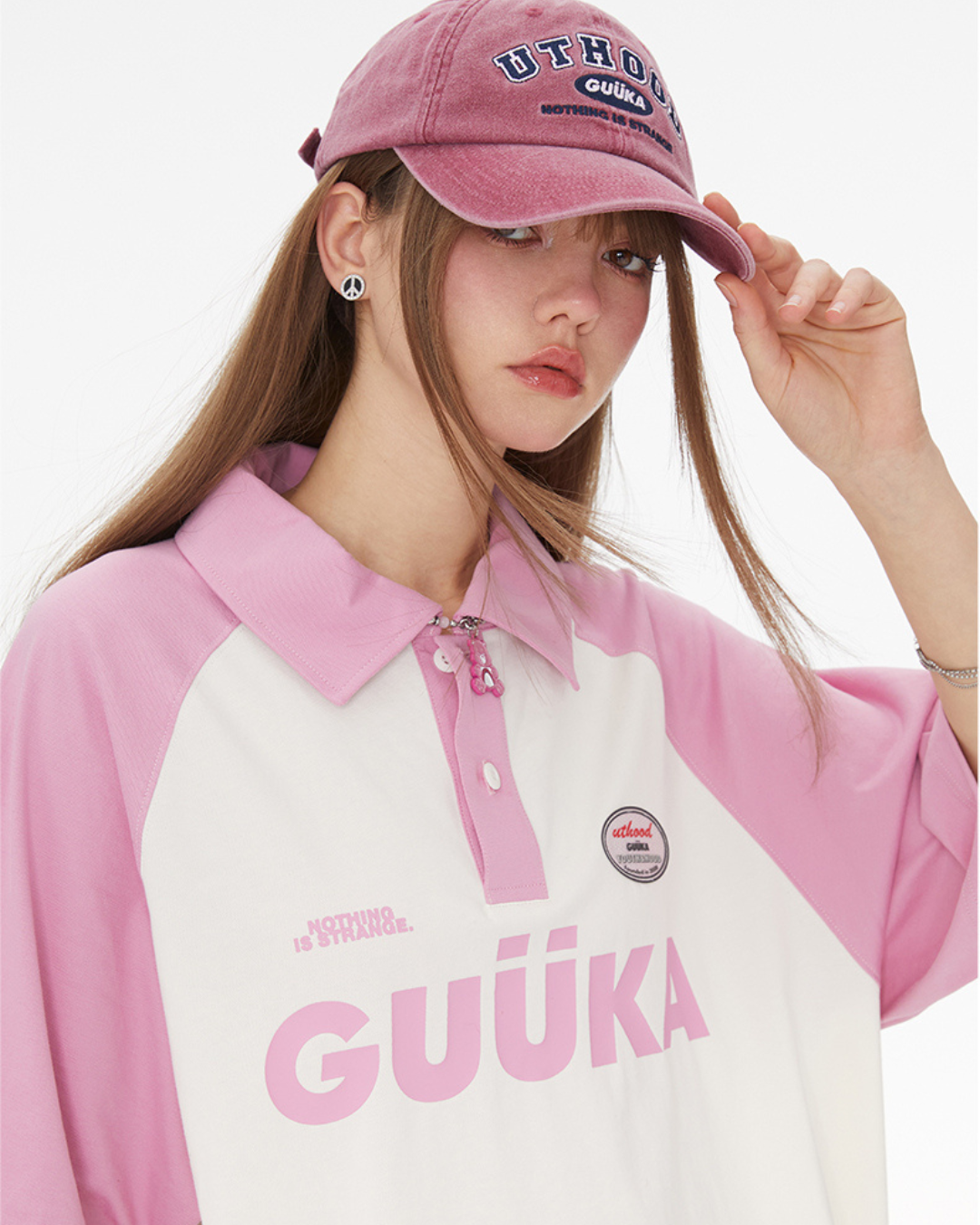 Pink Raglan Sleeve Polo Shirt GUK0037