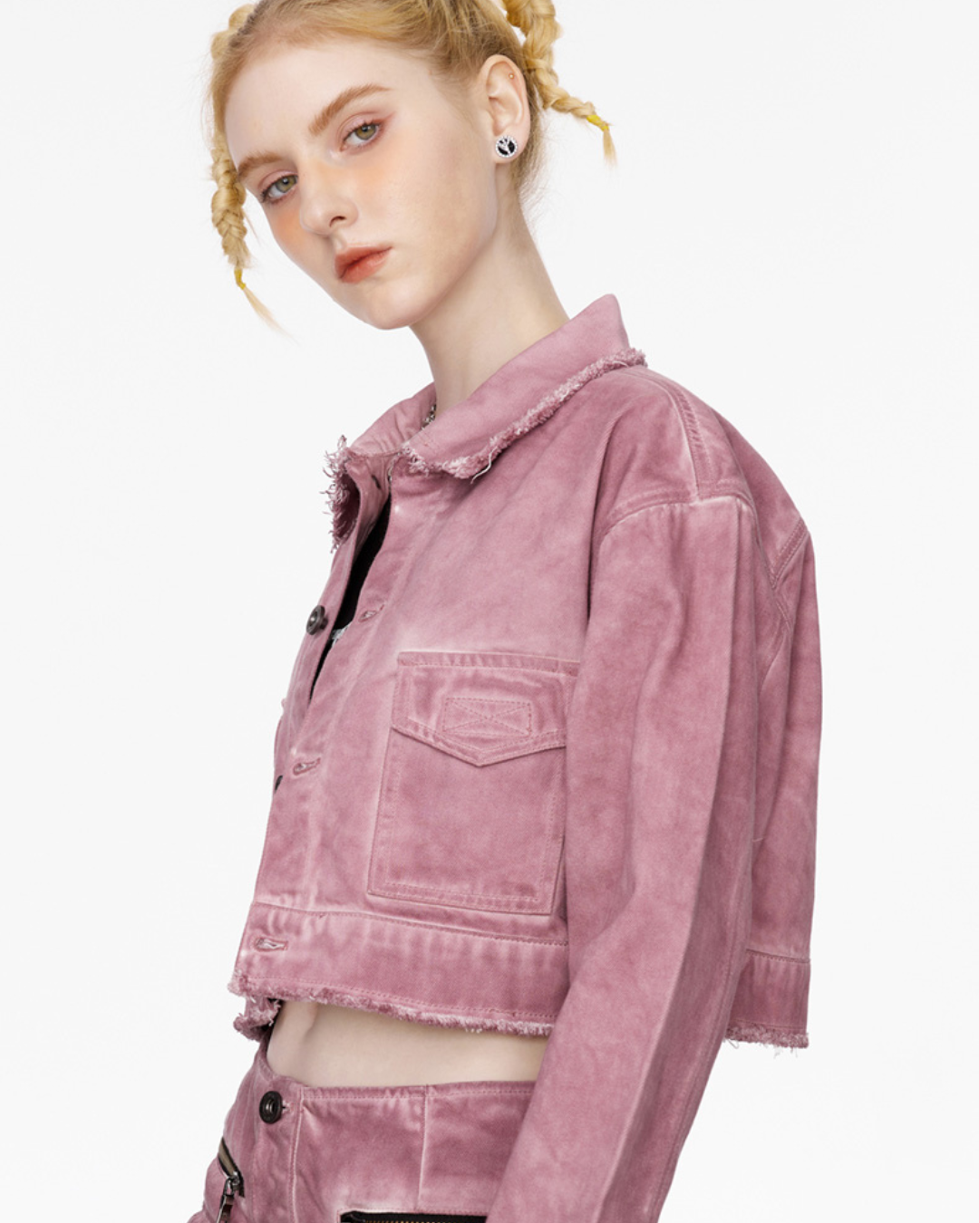 Damaged Pink Denim Jacket＆Skirt GUK0031