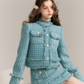 Quiet Blue Wool Woven Jacket & Skirt GOU0096