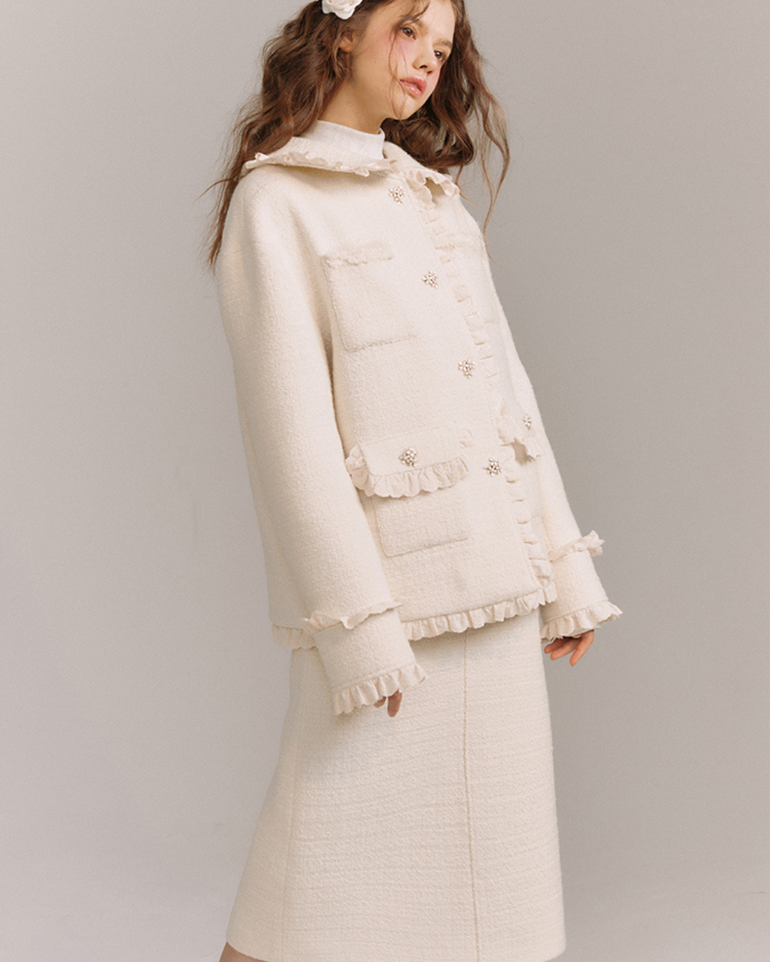 Wool Weave Lazy Jacket & Skirt GOU0094