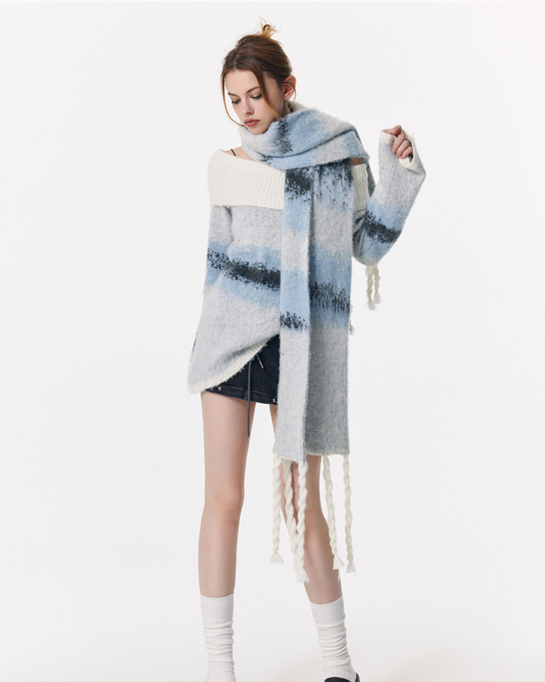 Off Shoulder Sweater & Muffler VSE0026