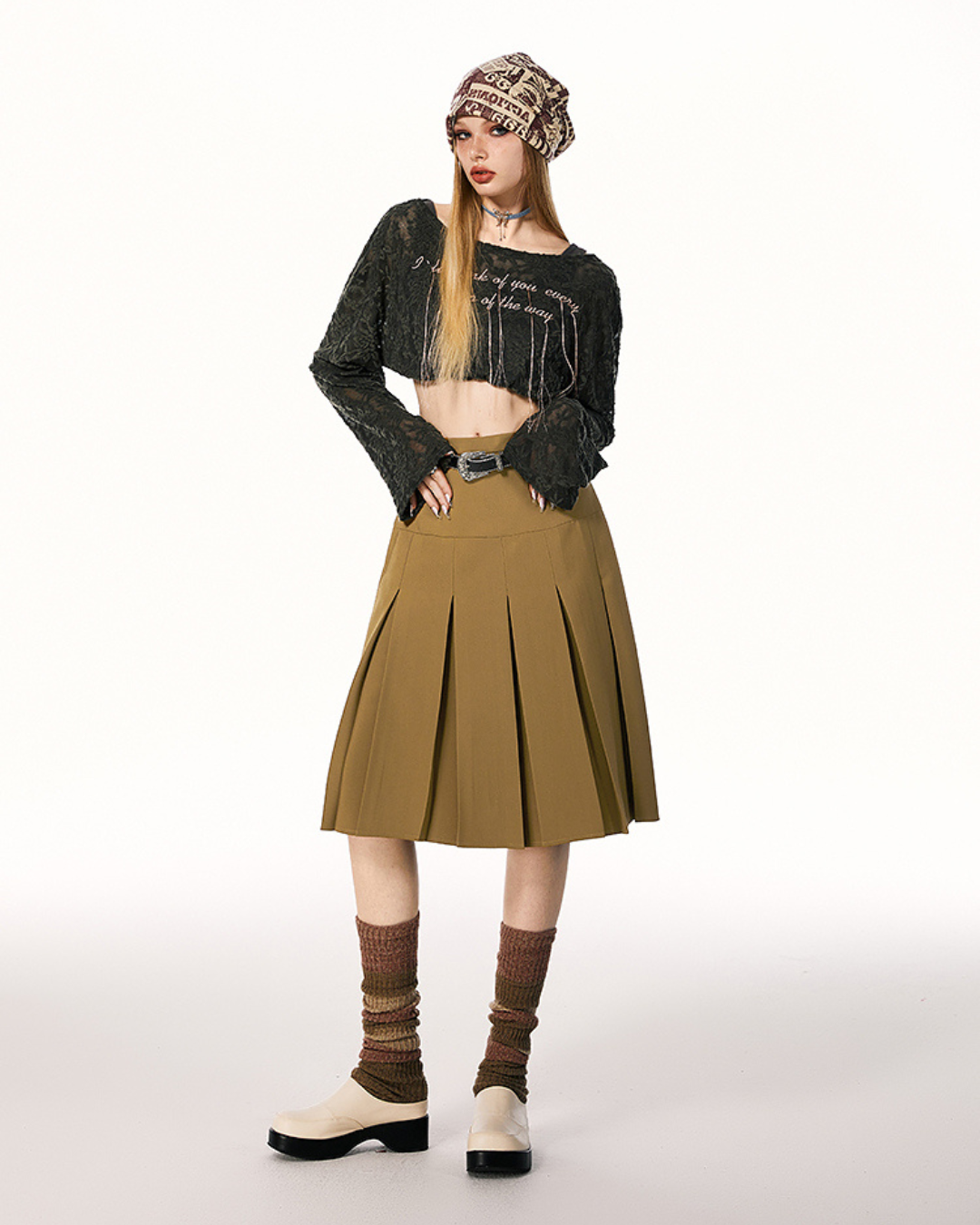 Middle pleated skirt IMO0046