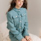 Quiet Blue Wool Woven Jacket & Skirt GOU0096