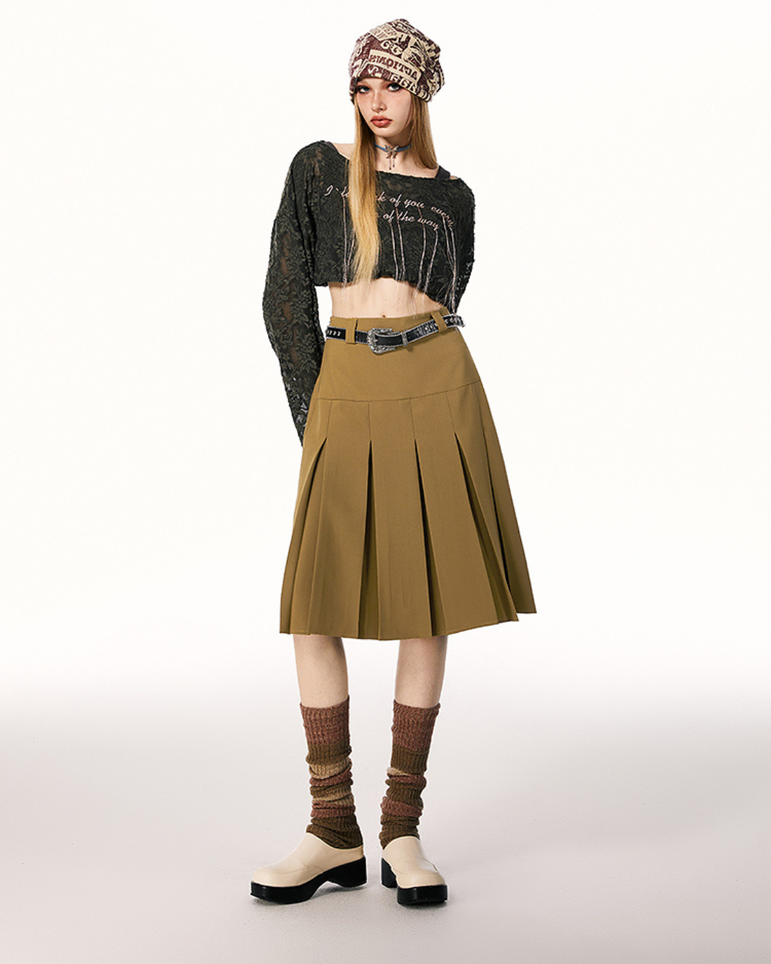 Middle pleated skirt IMO0046