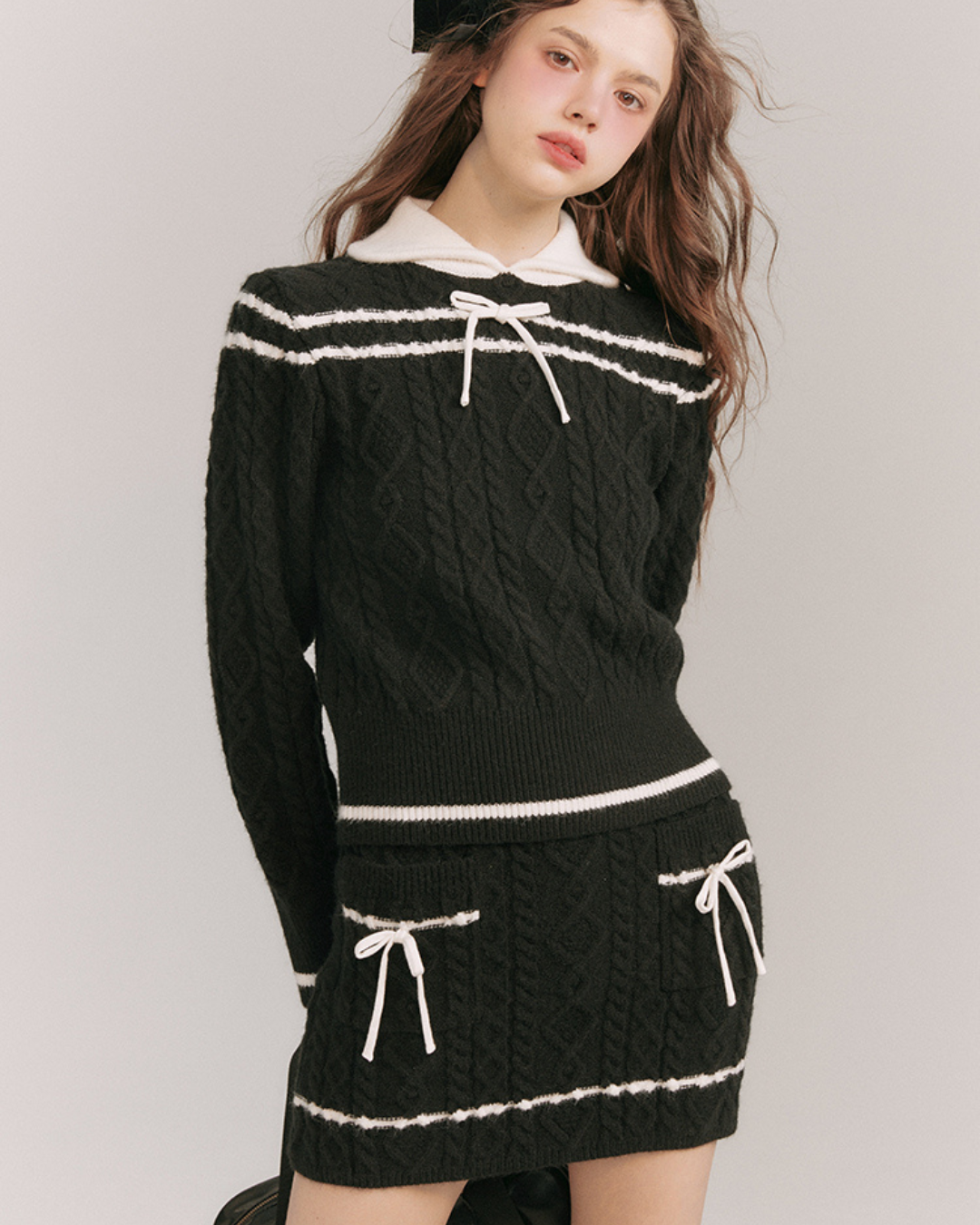 Navy Knitwear Tops & Skirt GOU0086