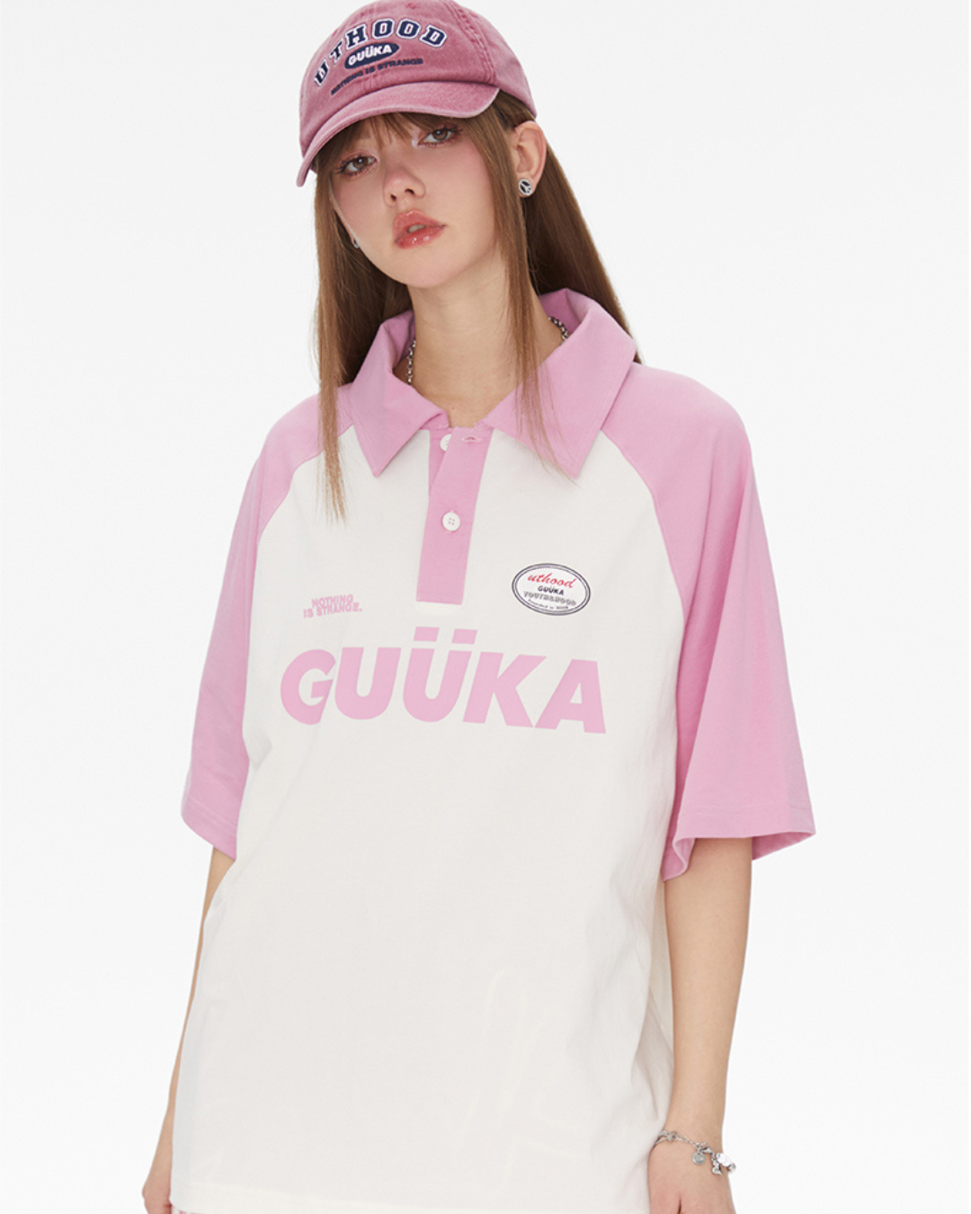 Pink Raglan Sleeve Polo Shirt GUK0037